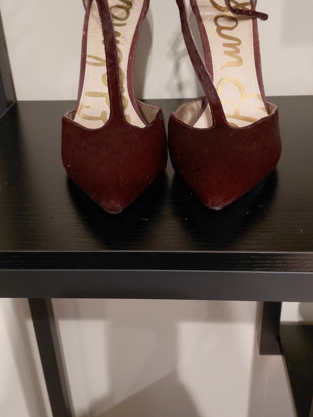 Sam Edelman Burgundy Pointed T-Strap Heels